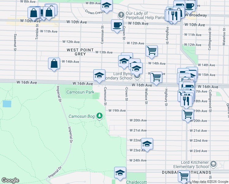 map of restaurants, bars, coffee shops, grocery stores, and more near 4058 West 17th Avenue in Vancouver