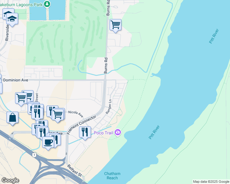 map of restaurants, bars, coffee shops, grocery stores, and more near 2380 Ranger Lane in Port Coquitlam