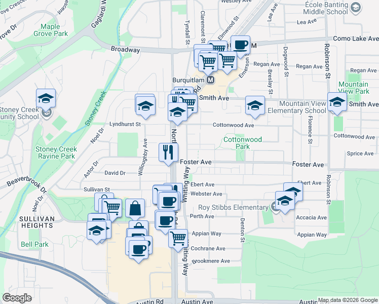 map of restaurants, bars, coffee shops, grocery stores, and more near 657 Whiting Way in Coquitlam