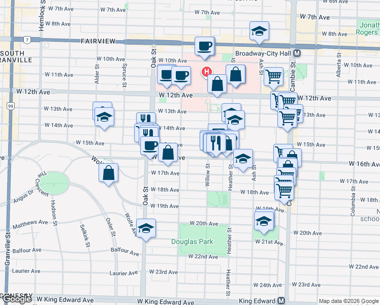 map of restaurants, bars, coffee shops, grocery stores, and more near 855 West 16th Avenue in Vancouver