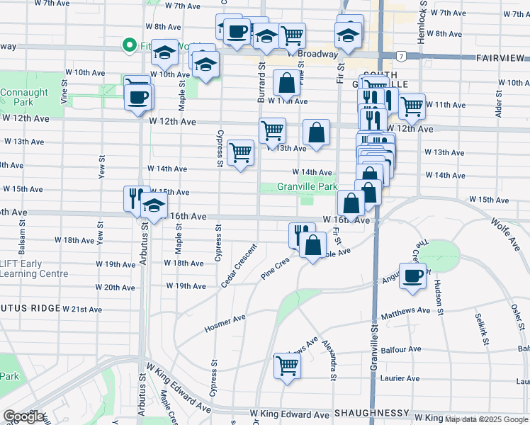 map of restaurants, bars, coffee shops, grocery stores, and more near in Vancouver