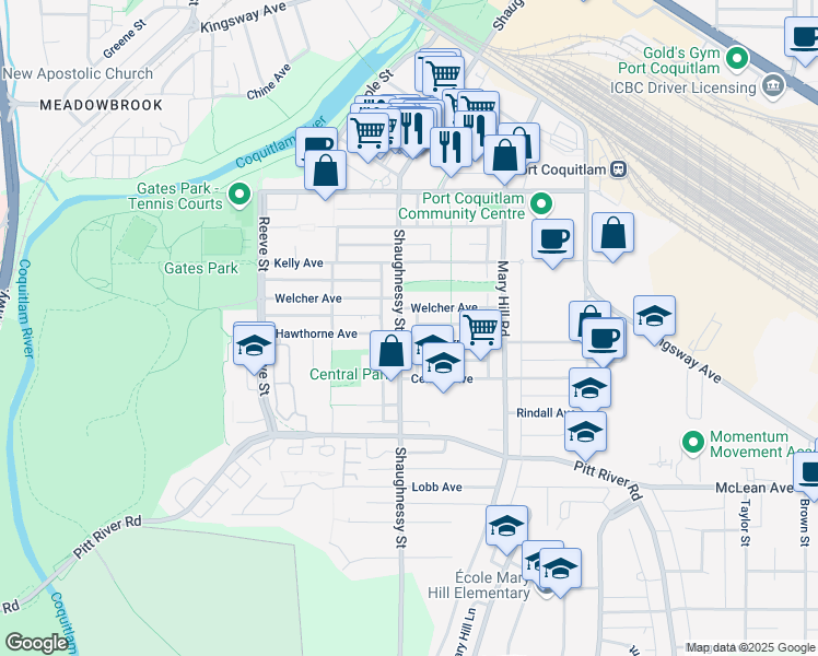 map of restaurants, bars, coffee shops, grocery stores, and more near in Port Coquitlam