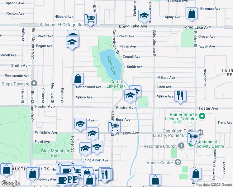 map of restaurants, bars, coffee shops, grocery stores, and more near 667 Lakeshore Drive in Coquitlam