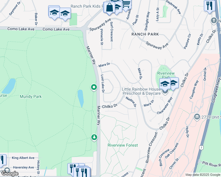 map of restaurants, bars, coffee shops, grocery stores, and more near 2739 Goldstream Crescent in Coquitlam