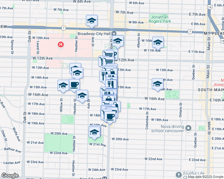 map of restaurants, bars, coffee shops, grocery stores, and more near 3106 Cambie Street in Vancouver