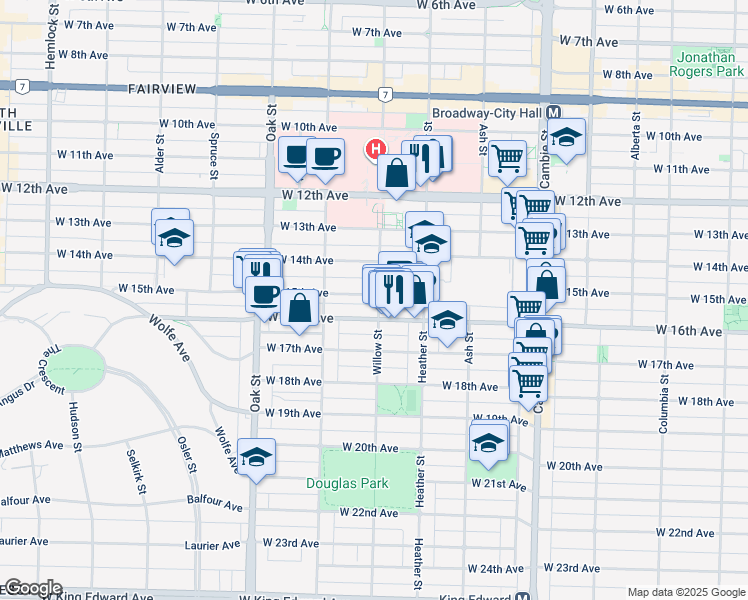 map of restaurants, bars, coffee shops, grocery stores, and more near 806 West 15th Avenue in Vancouver