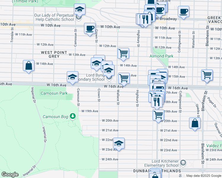 map of restaurants, bars, coffee shops, grocery stores, and more near 3940 West 16th Avenue in Vancouver