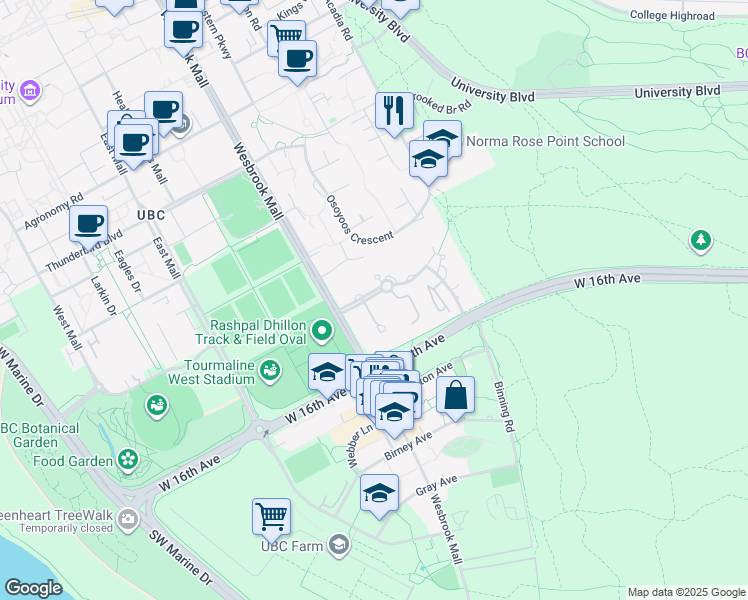 map of restaurants, bars, coffee shops, grocery stores, and more near in Vancouver