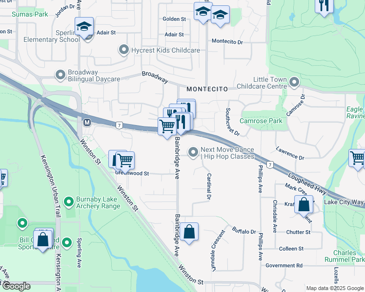 map of restaurants, bars, coffee shops, grocery stores, and more near in Burnaby