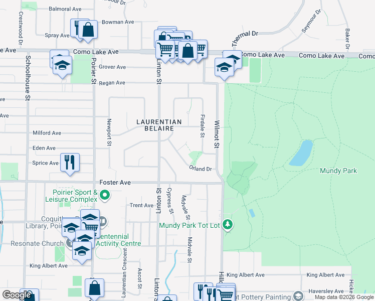 map of restaurants, bars, coffee shops, grocery stores, and more near 673 Lowell Court in Coquitlam