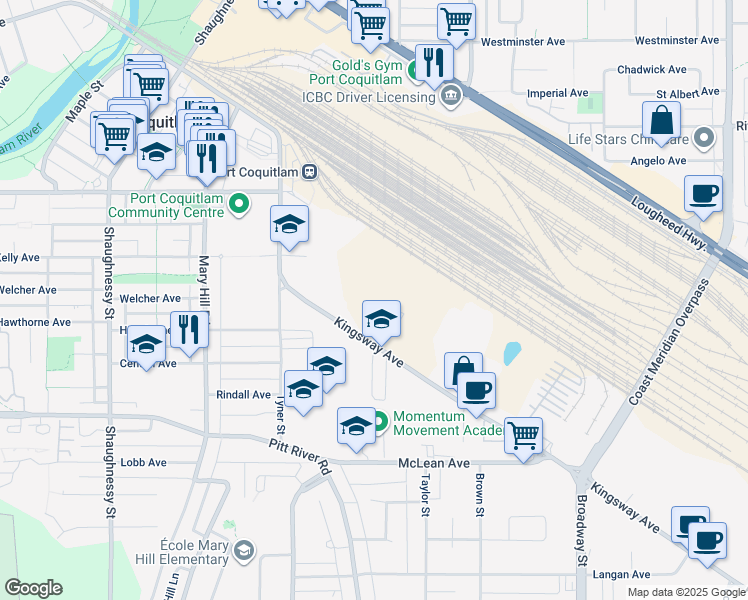 map of restaurants, bars, coffee shops, grocery stores, and more near in Port Coquitlam