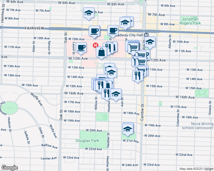 map of restaurants, bars, coffee shops, grocery stores, and more near 719 West 15th Avenue in Vancouver