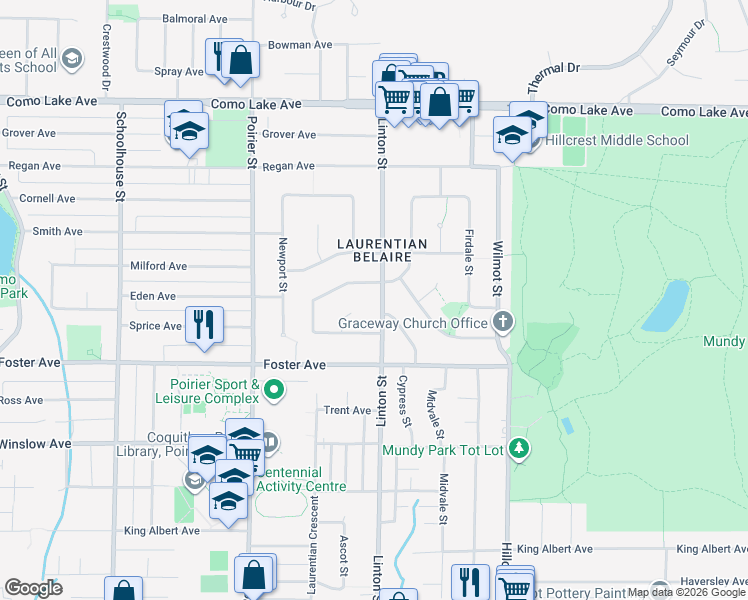 map of restaurants, bars, coffee shops, grocery stores, and more near 680 Linton Street in Coquitlam