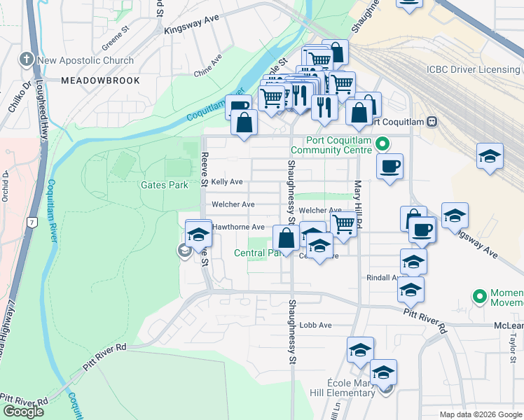 map of restaurants, bars, coffee shops, grocery stores, and more near 2356 Welcher Avenue in Port Coquitlam