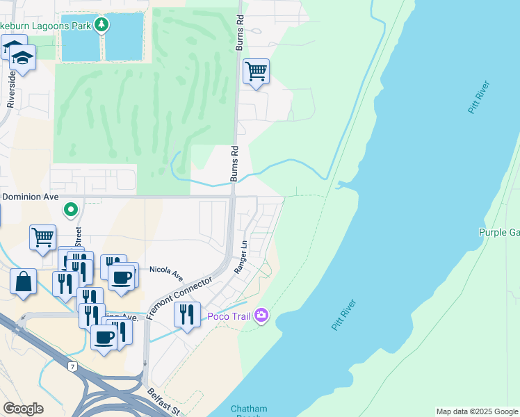 map of restaurants, bars, coffee shops, grocery stores, and more near 2380 Ranger Lane in Port Coquitlam