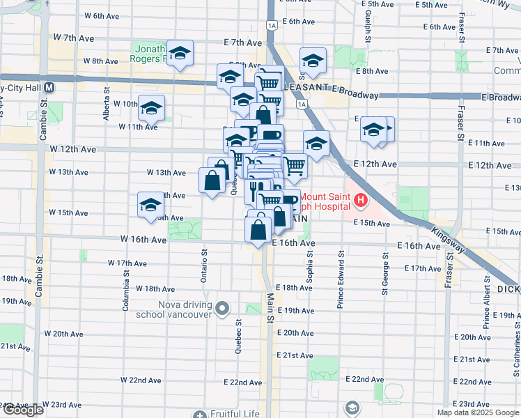 map of restaurants, bars, coffee shops, grocery stores, and more near in Vancouver