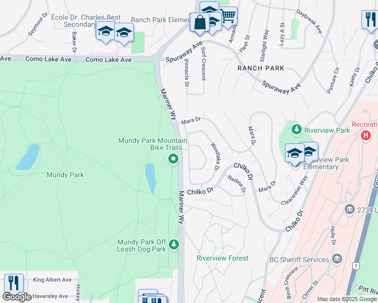 map of restaurants, bars, coffee shops, grocery stores, and more near 668 Lost Lake Dr in Coquitlam