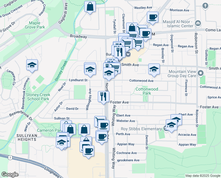 map of restaurants, bars, coffee shops, grocery stores, and more near 504 Cottonwood Avenue in Coquitlam