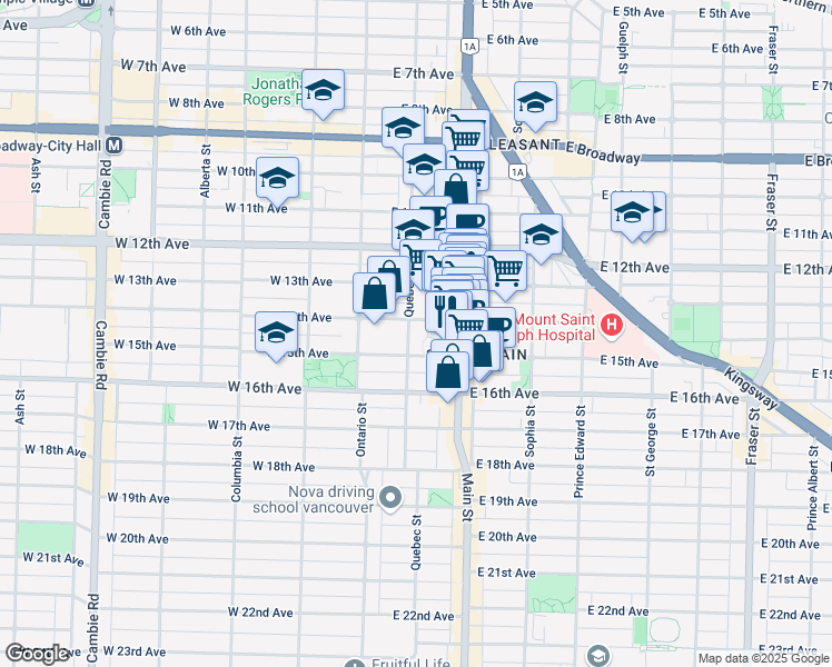 map of restaurants, bars, coffee shops, grocery stores, and more near in Vancouver