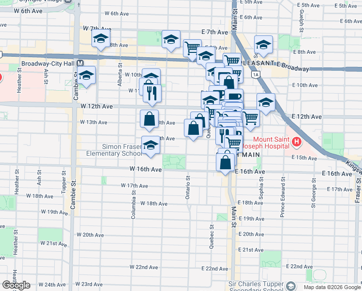 map of restaurants, bars, coffee shops, grocery stores, and more near None in Vancouver