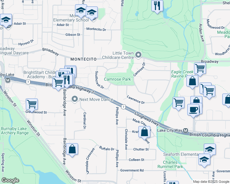 map of restaurants, bars, coffee shops, grocery stores, and more near 2931 Phillips Avenue in Burnaby
