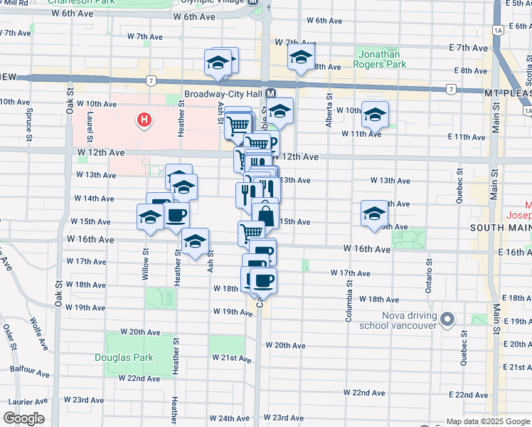 map of restaurants, bars, coffee shops, grocery stores, and more near 3080 Cambie Street in Vancouver