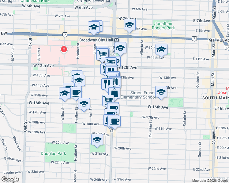 map of restaurants, bars, coffee shops, grocery stores, and more near 3080 Cambie Street in Vancouver