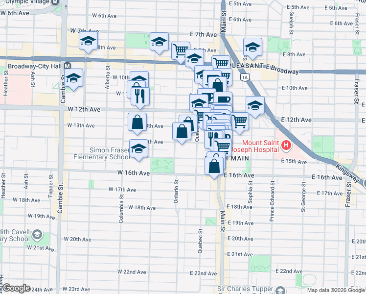 map of restaurants, bars, coffee shops, grocery stores, and more near None in Vancouver