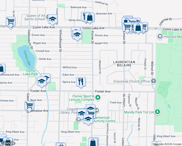 map of restaurants, bars, coffee shops, grocery stores, and more near 1697 Eden Avenue in Coquitlam