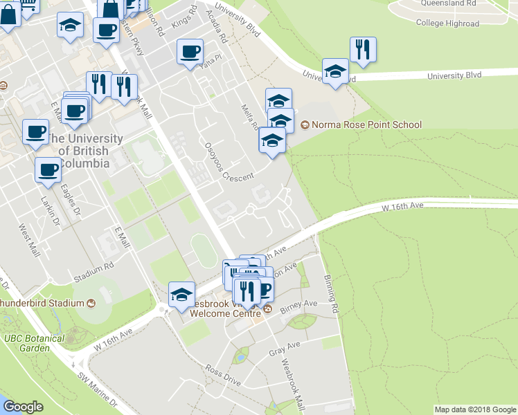 map of restaurants, bars, coffee shops, grocery stores, and more near in Vancouver