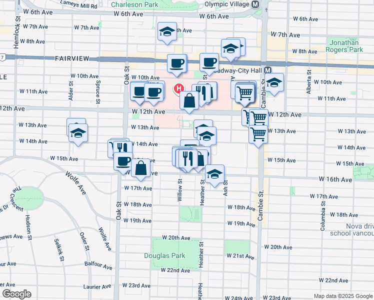 map of restaurants, bars, coffee shops, grocery stores, and more near 788 West 14th Avenue in Vancouver