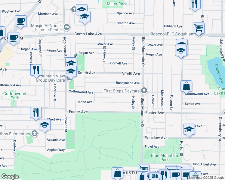 map of restaurants, bars, coffee shops, grocery stores, and more near 897 Cottonwood Avenue in Coquitlam