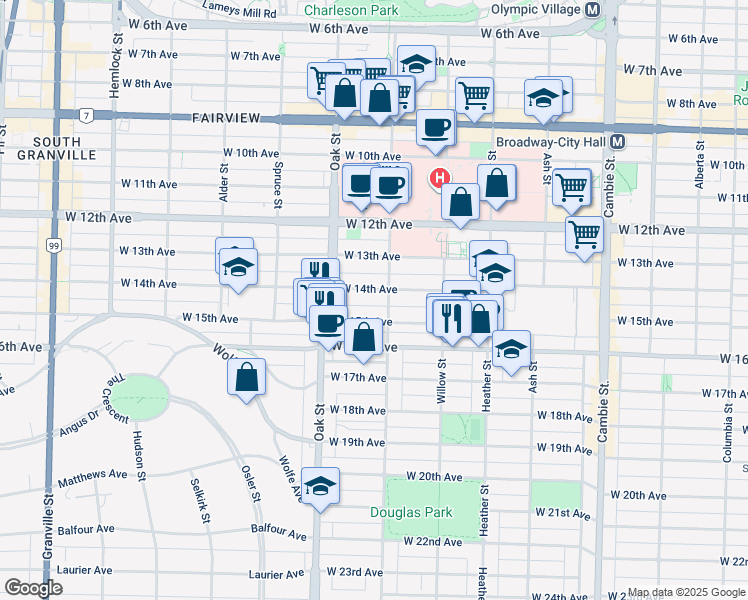 map of restaurants, bars, coffee shops, grocery stores, and more near 906 West 14th Avenue in Vancouver
