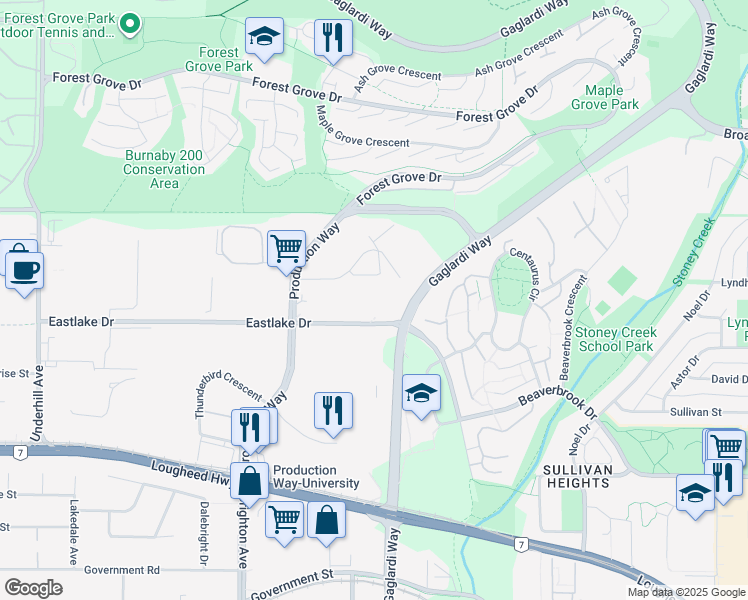 map of restaurants, bars, coffee shops, grocery stores, and more near in Burnaby