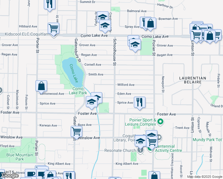 map of restaurants, bars, coffee shops, grocery stores, and more near 674 Schoolhouse Street in Coquitlam