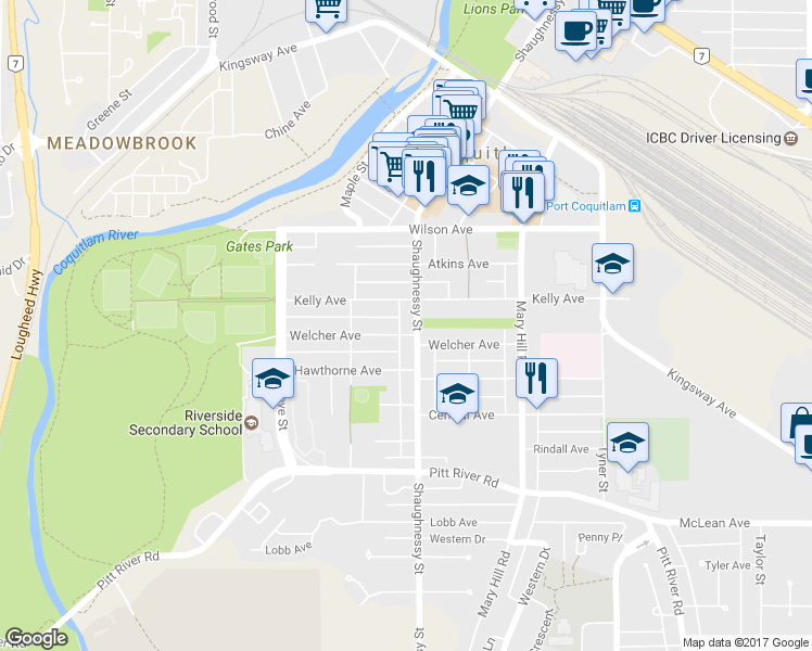 map of restaurants, bars, coffee shops, grocery stores, and more near in Port Coquitlam