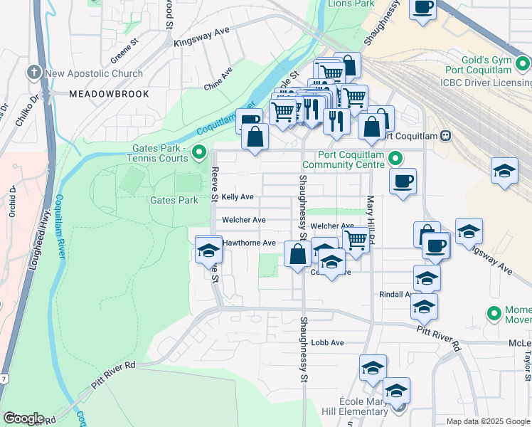 map of restaurants, bars, coffee shops, grocery stores, and more near in Port Coquitlam