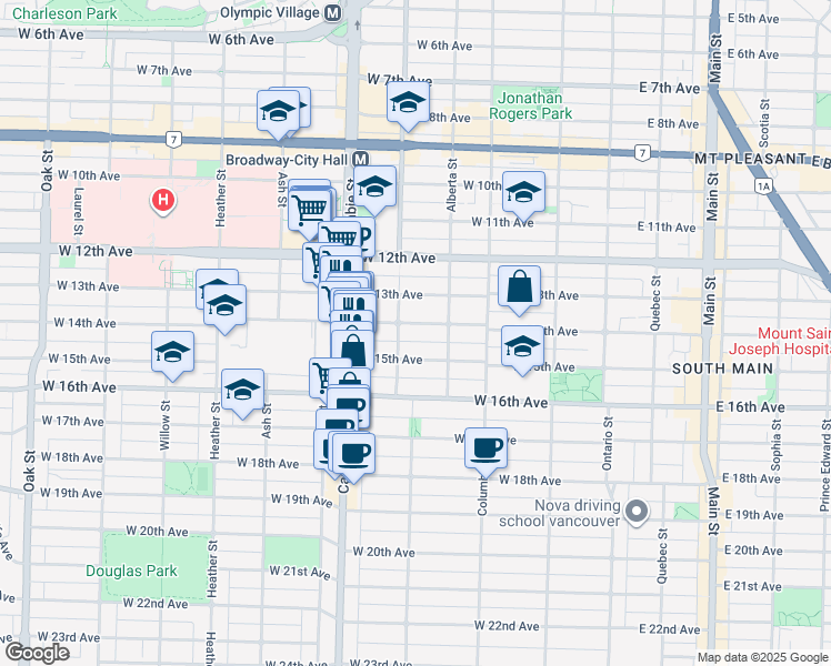 map of restaurants, bars, coffee shops, grocery stores, and more near 354 West 14th Avenue in Vancouver