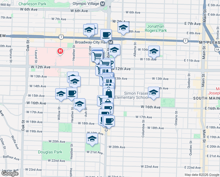 map of restaurants, bars, coffee shops, grocery stores, and more near 3010 Cambie Street in Vancouver