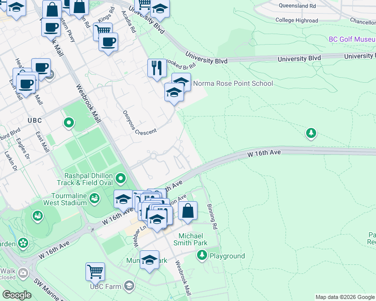 map of restaurants, bars, coffee shops, grocery stores, and more near in Vancouver