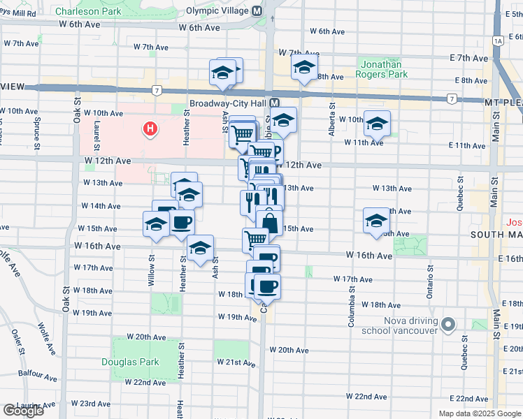 map of restaurants, bars, coffee shops, grocery stores, and more near 518 West 14th Avenue in Vancouver