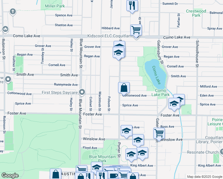 map of restaurants, bars, coffee shops, grocery stores, and more near 687 Folsom Street in Coquitlam