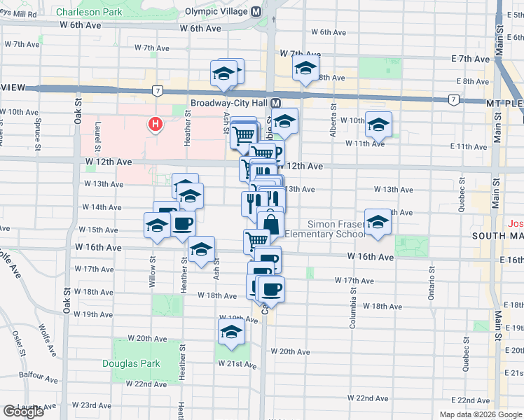 map of restaurants, bars, coffee shops, grocery stores, and more near 518 West 14th Avenue in Vancouver