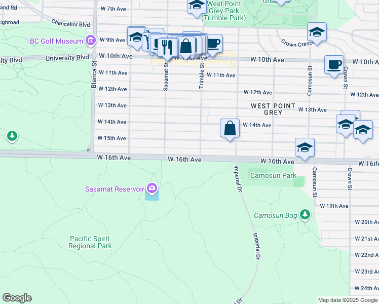 map of restaurants, bars, coffee shops, grocery stores, and more near 4427 West 16th Avenue in Vancouver