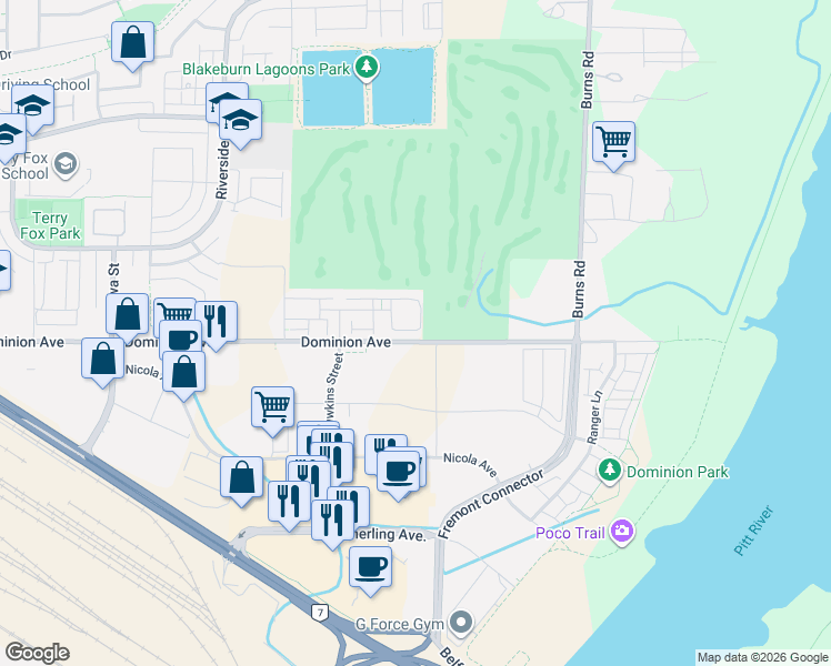 map of restaurants, bars, coffee shops, grocery stores, and more near 2418 Avon Place in Port Coquitlam