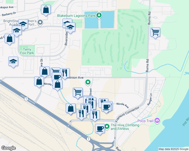 map of restaurants, bars, coffee shops, grocery stores, and more near 2 Avon Place in Port Coquitlam
