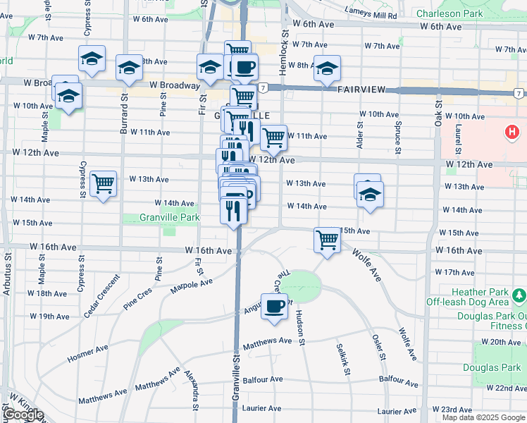 map of restaurants, bars, coffee shops, grocery stores, and more near 1468 West 14th Avenue in Vancouver