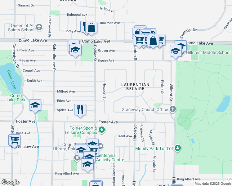 map of restaurants, bars, coffee shops, grocery stores, and more near 1780 Rideau Avenue in Coquitlam