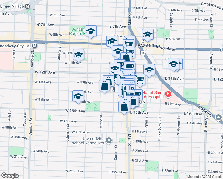 map of restaurants, bars, coffee shops, grocery stores, and more near in Vancouver