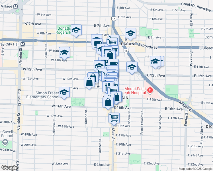 map of restaurants, bars, coffee shops, grocery stores, and more near in Vancouver